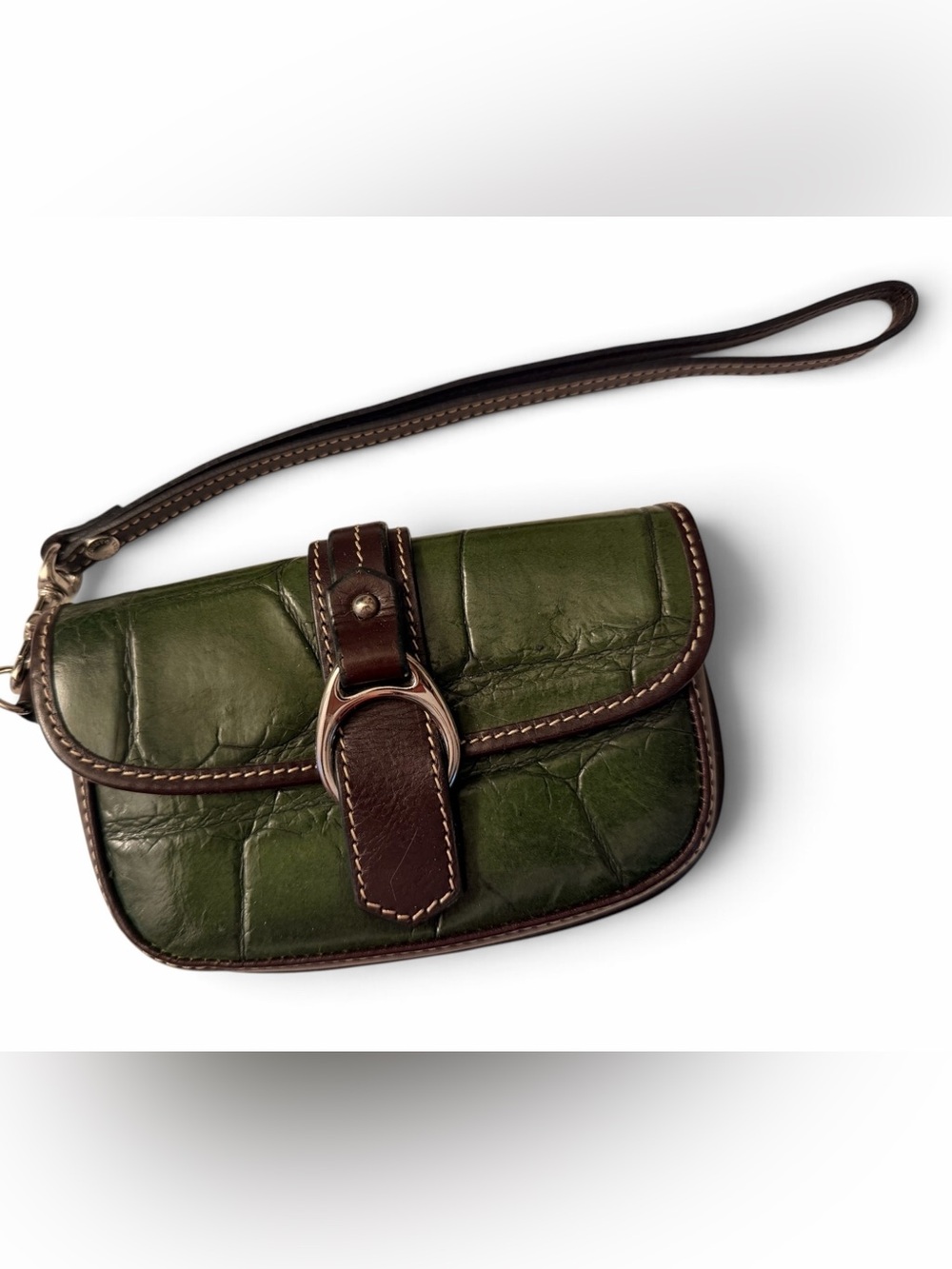 Vintage Dooney & Burke Olive Green Croc embossed leather wristlet
